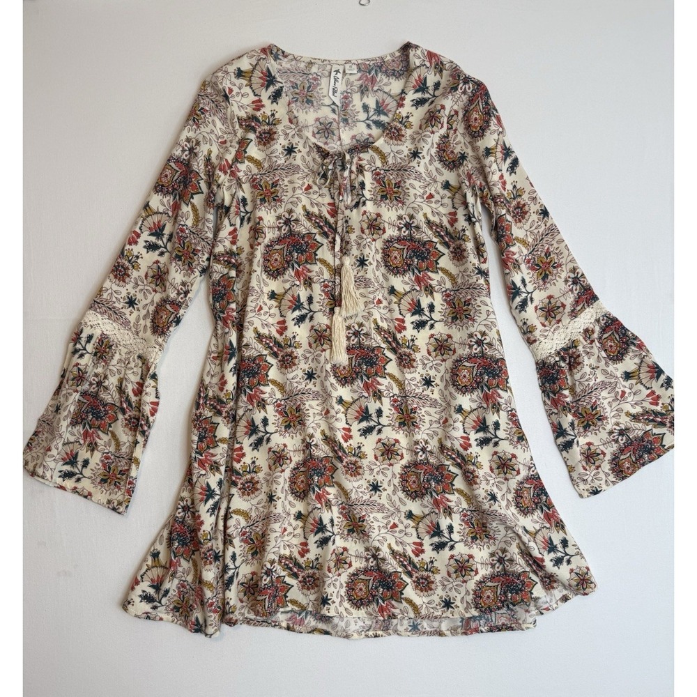 Others Follow Long Sleeve Paisley Floral Summer Bohemian Boho Mini Dress Size S